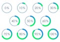 Percentage Pie chart set. From 1 to 10 percent diagram. Circle progress bar for Ui, web and graphic design. Vector illustration